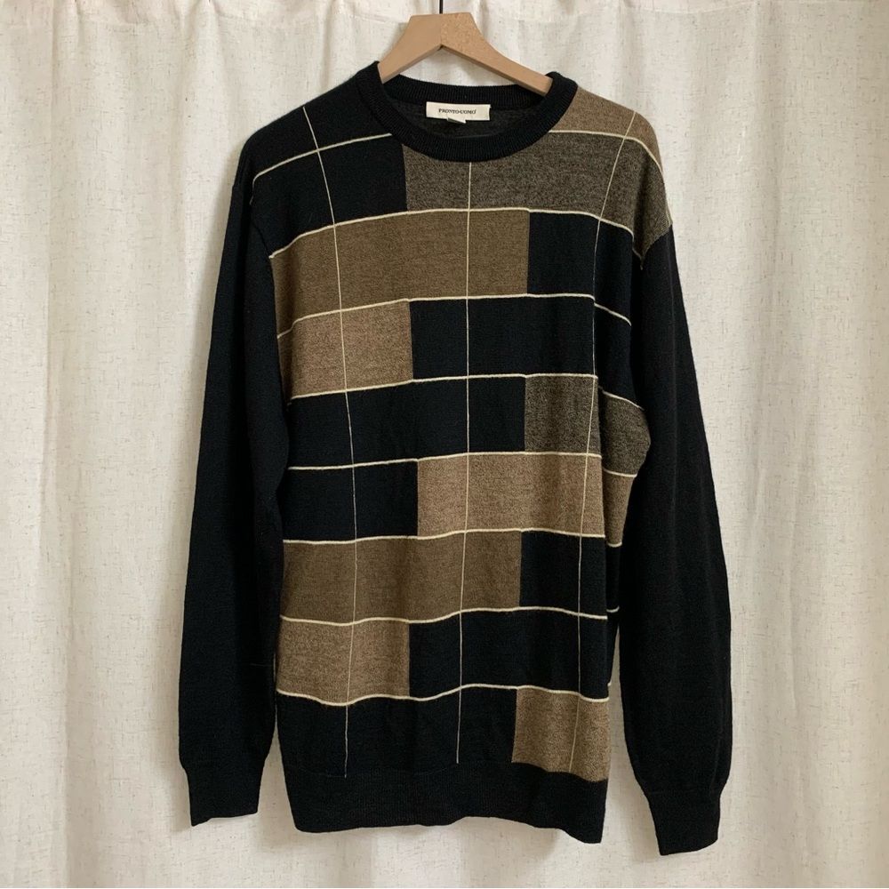 Pronto Uomo Block Pattern Wool Blend Sweater XL Long